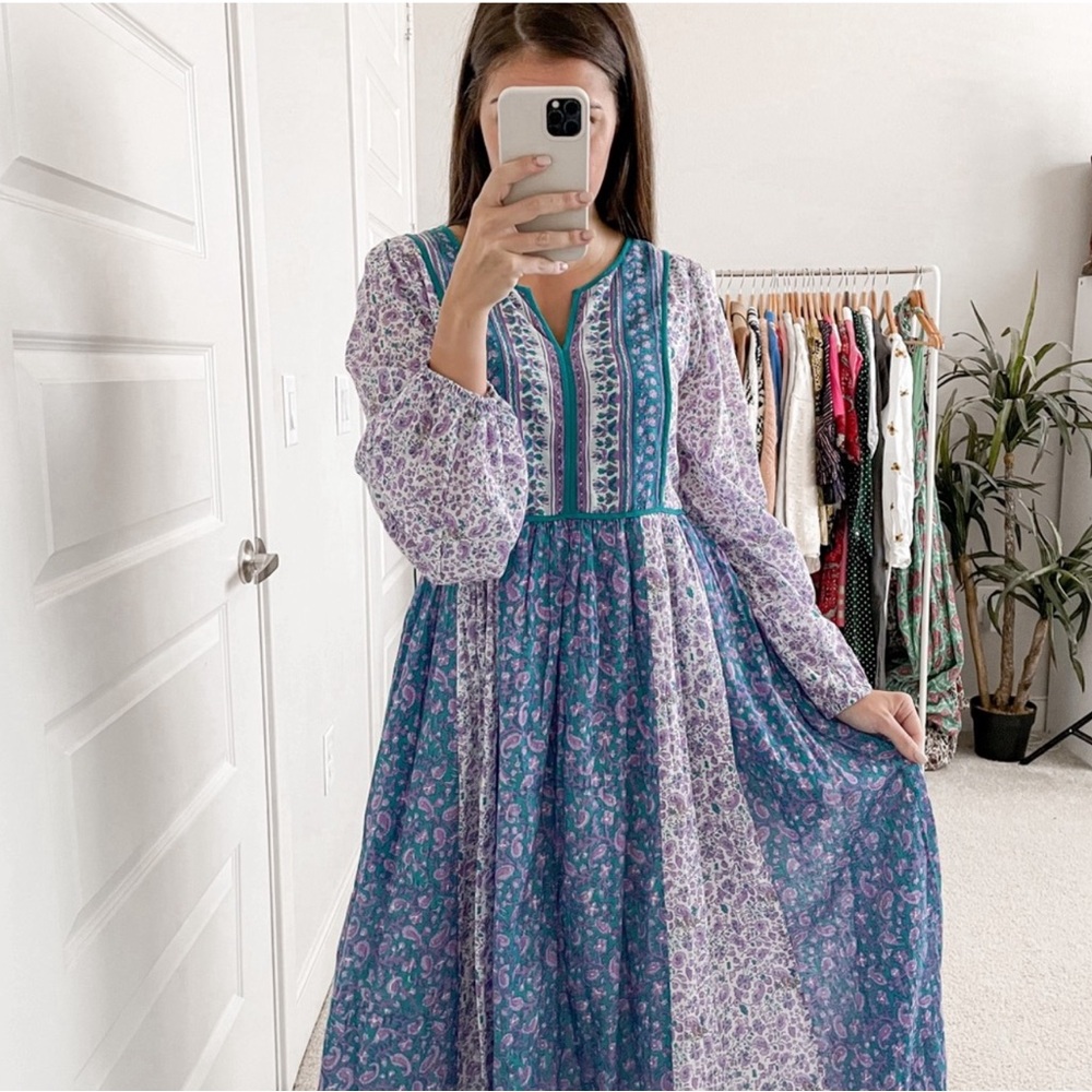 Ne Quittez Pas Floral Peasant Dress Purple Teal